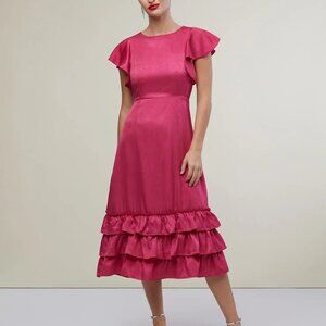 Rachell Parcell Flutter Sleeve Ruffle Midi Dress Size 6